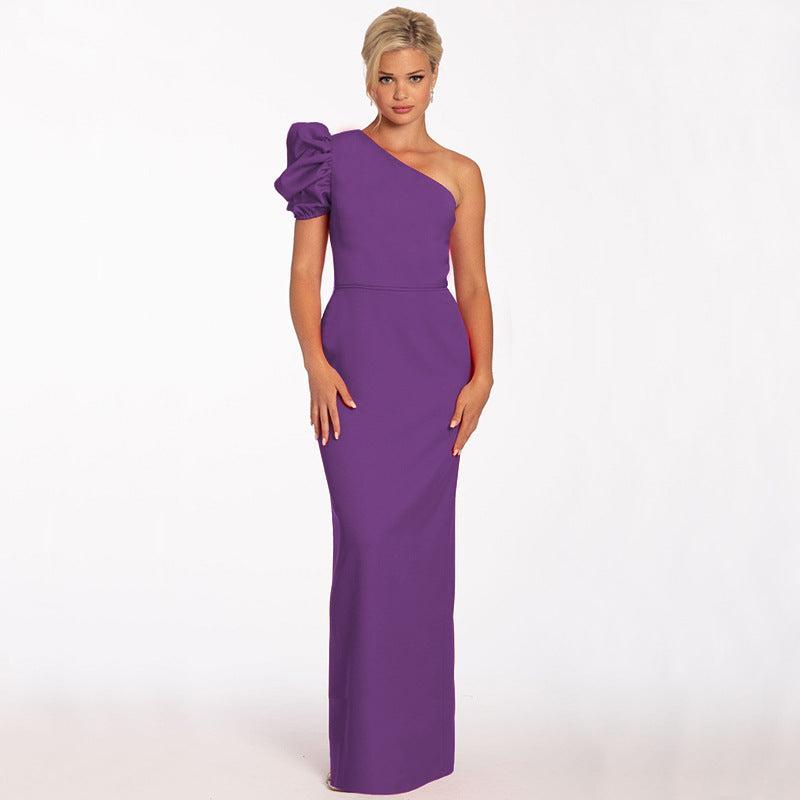 Women's One Shoulder Sexy Chic Balloon Sleeve Dress 28