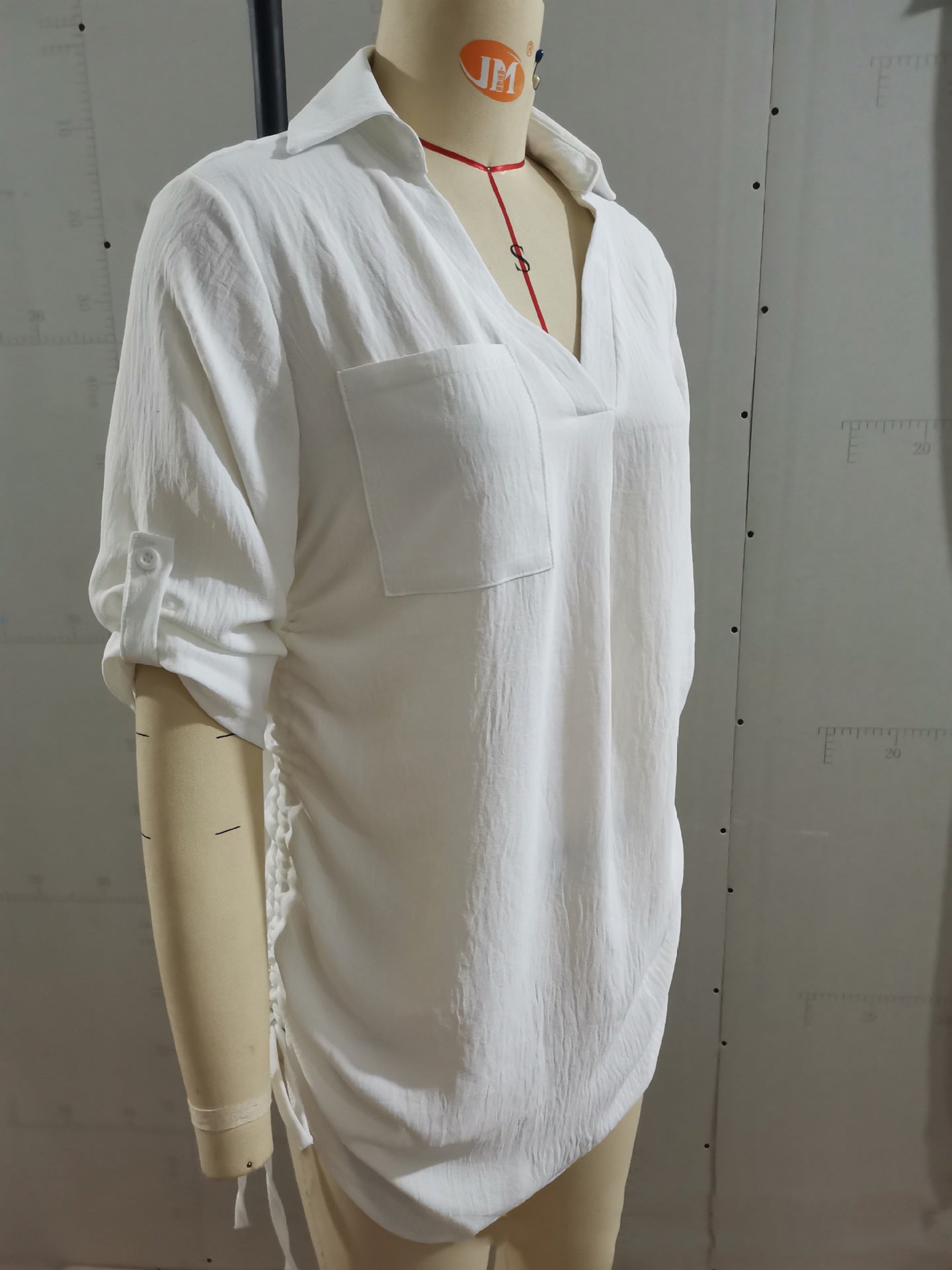 Women's Solid Color Drawstring Shirt Dress 15