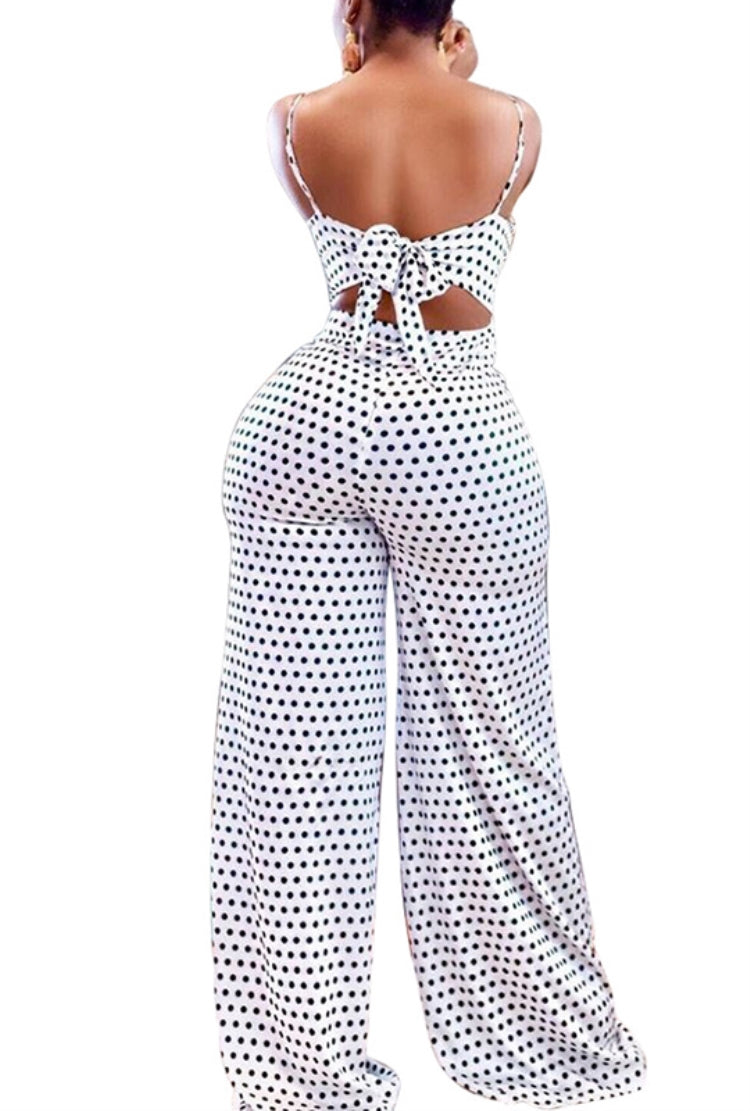 Summer Black Polka Strap Formal Jumpsuit