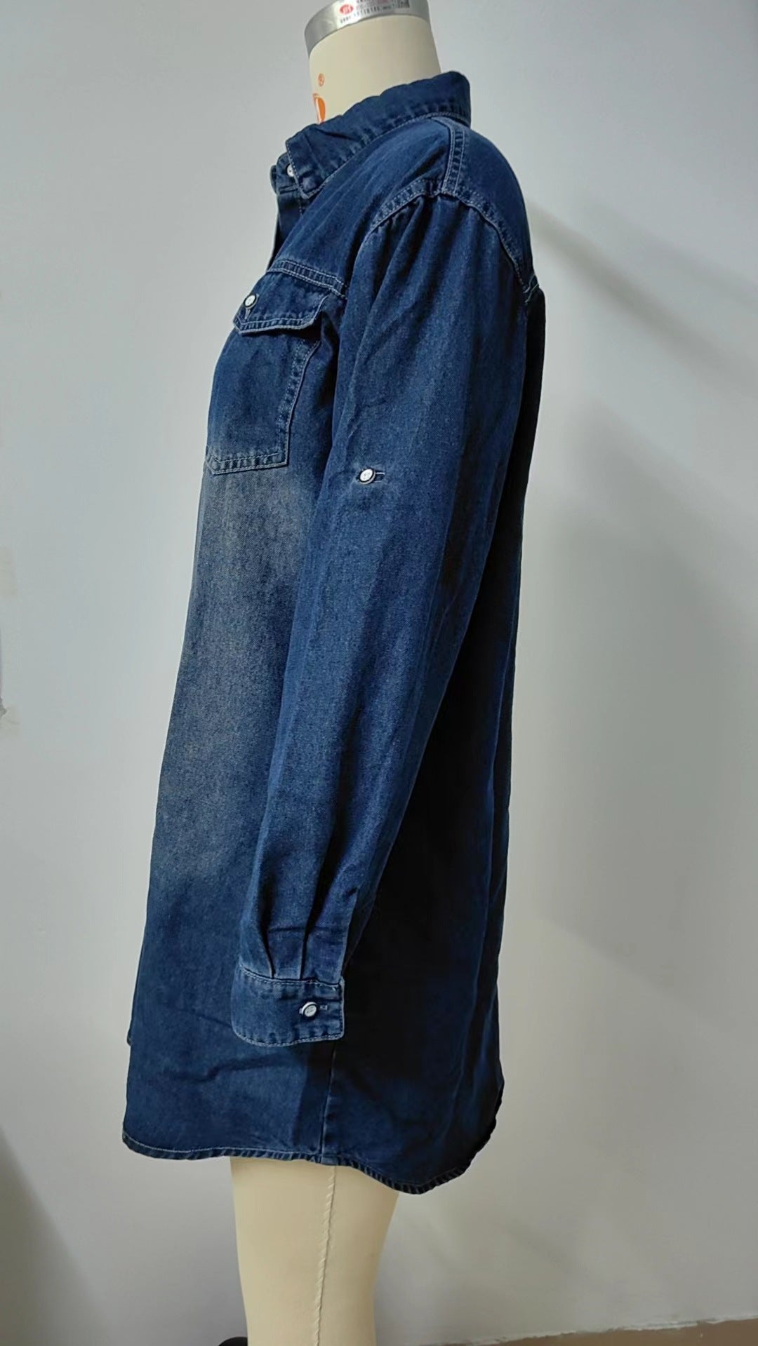 Women Washed Denim Loose Casual Long Sleeve Dress 12