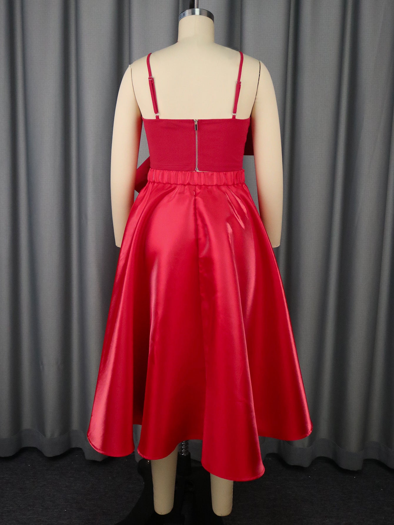 Bow-Detail Sexy Strap Top & Asymmetric Elegant Skirt Two-Piece Set 5