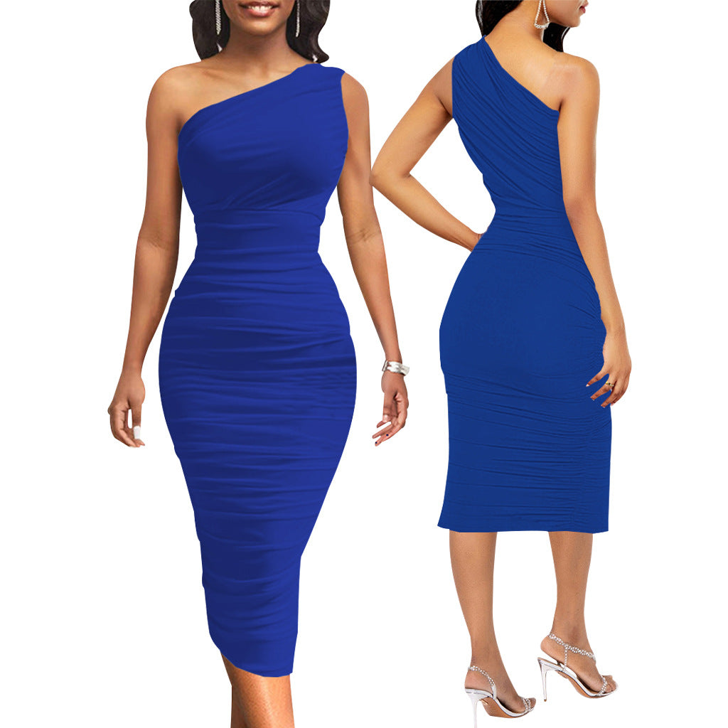 Sexy Fashion Solid Color One Shoulder Women's Dress 7