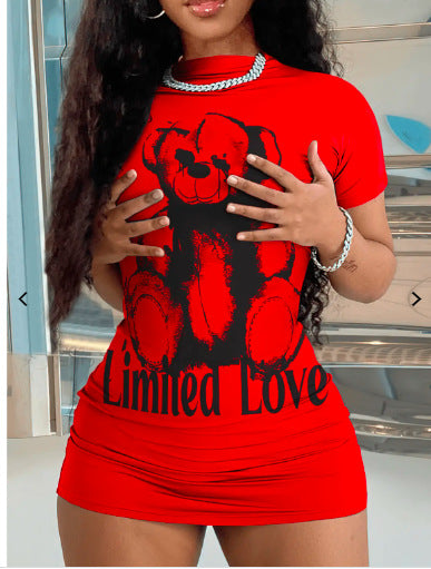 Women Fashion Short Sleeve Printed Dress 4