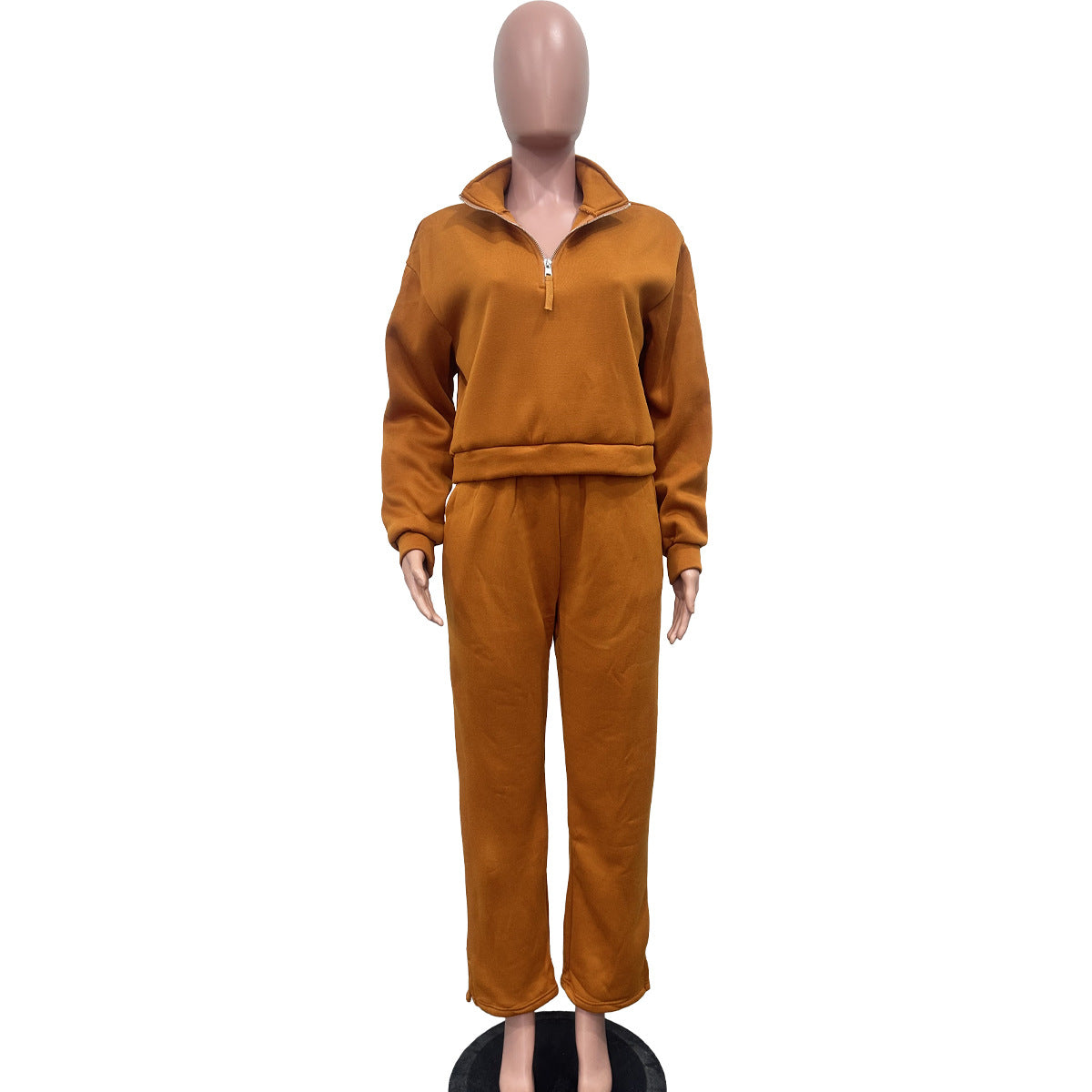 Women's Autumn winter Solid color loose zipper top drawstring pants sports two-piece set 10