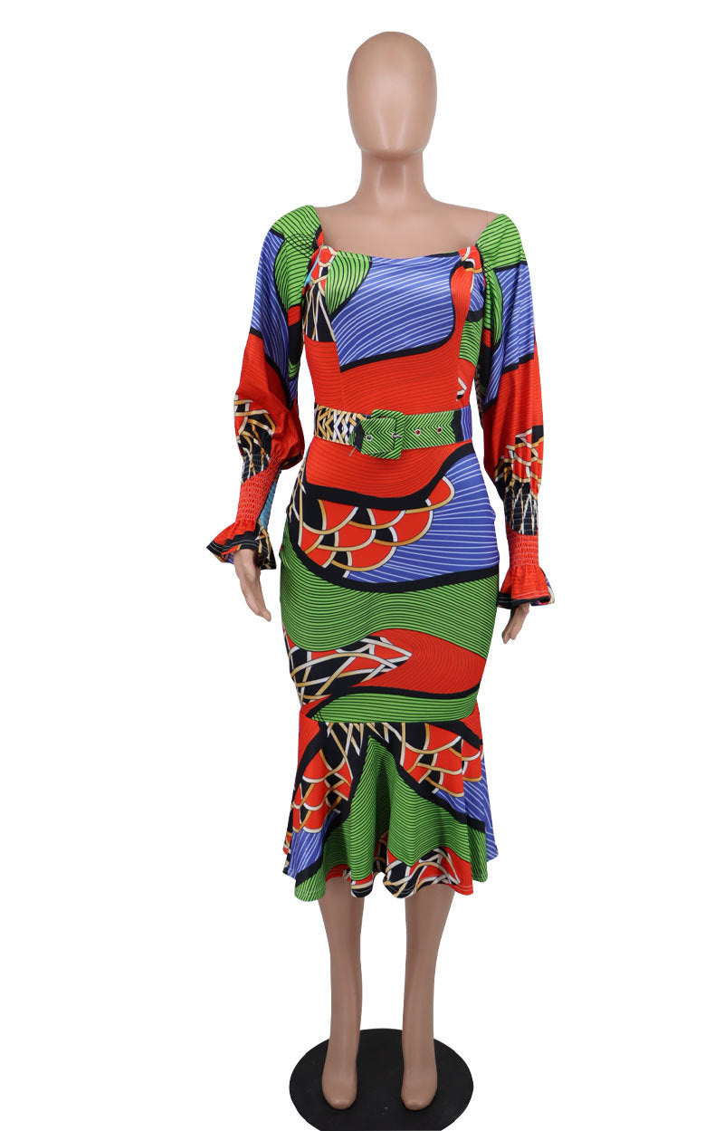 Casual Fashion Women's Long Sleeve Slim Printed Dress 8