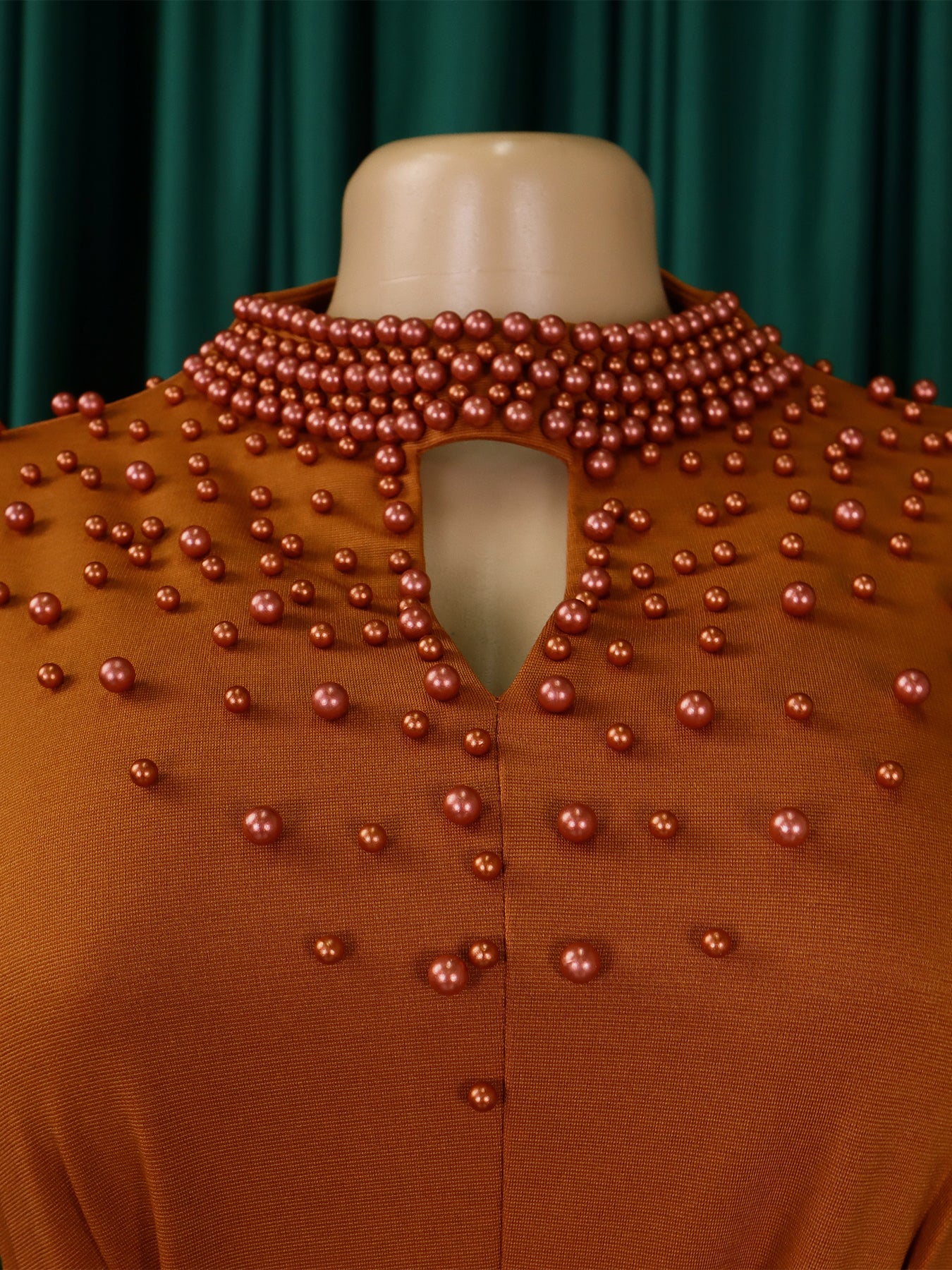 Women High Neck Elegant Beading African Dress 25