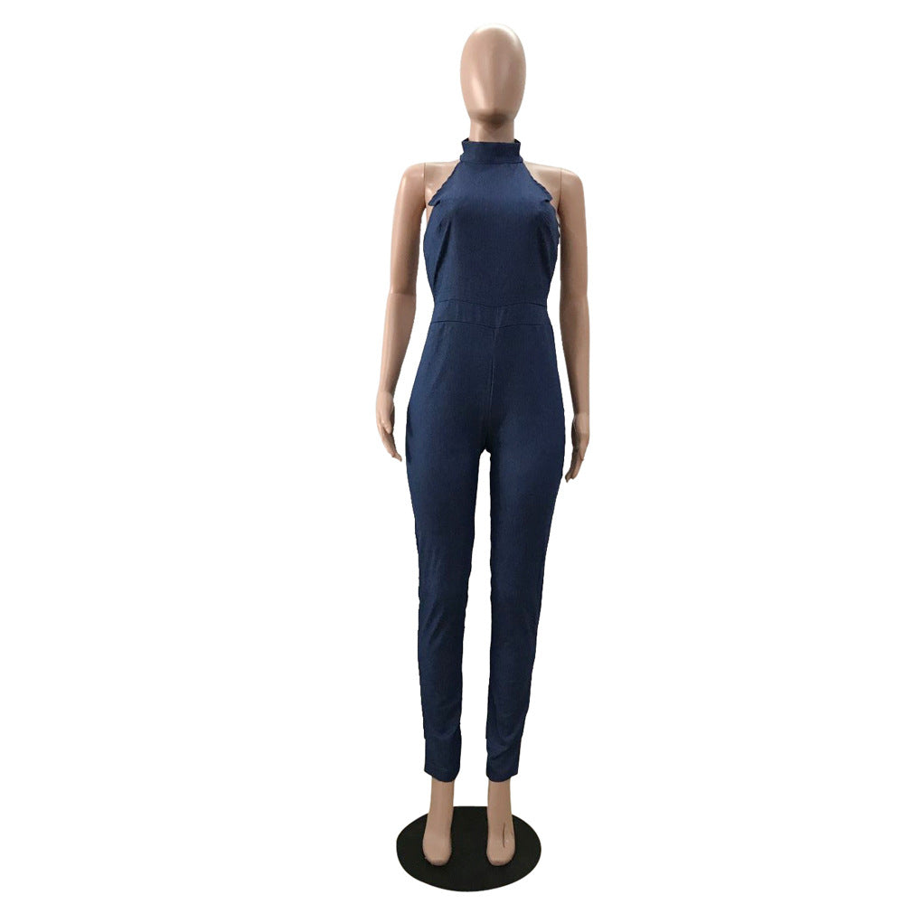 denim Round Neck Sleeveless Jumpsuit 11