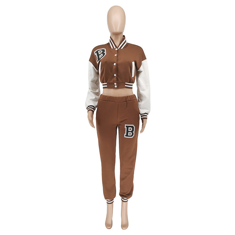 Women's Letter Print Casual Two-Piece Patchwork Tracksuit 33