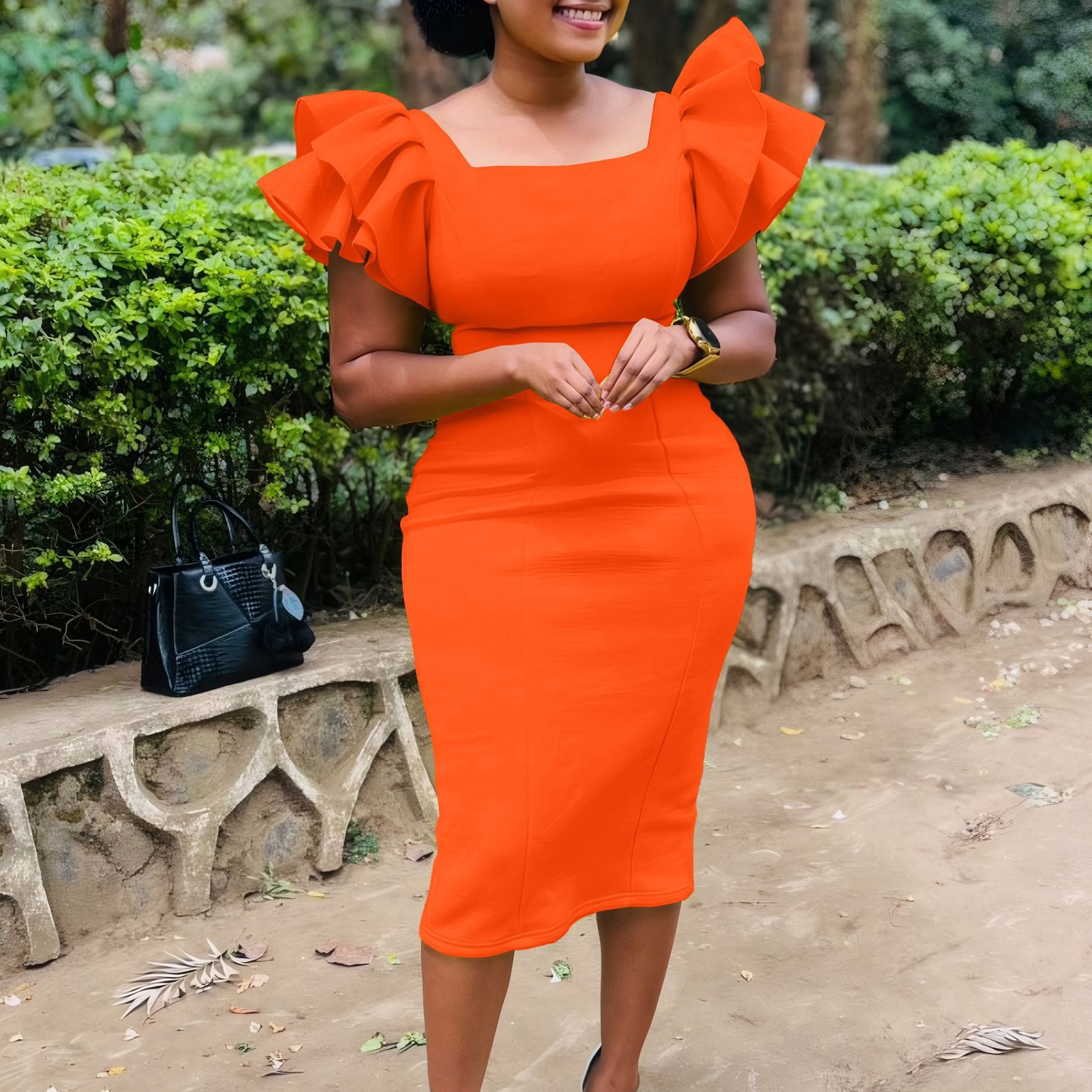 Women solid bodycon African dress 3