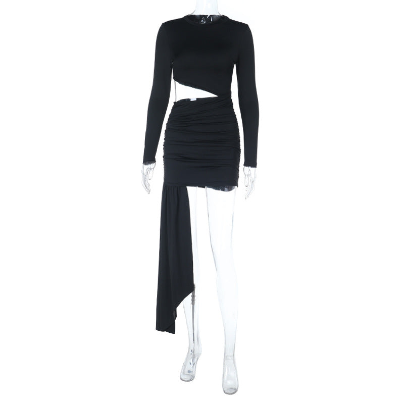 Women Round Neck Sexy Cutout Long-Sleeve Bodycon Dress 6