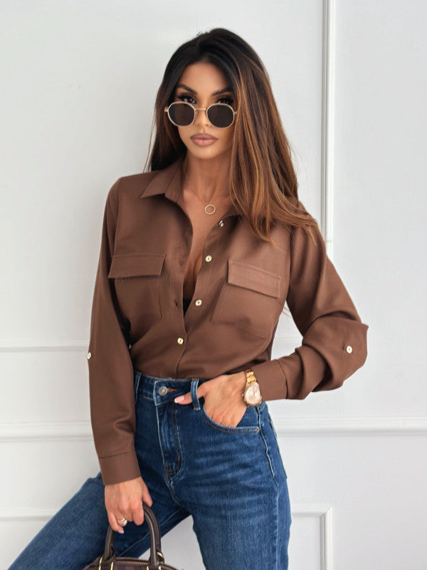 Autumn Fashion Solid Color Button Long-Sleeved Shirt 6