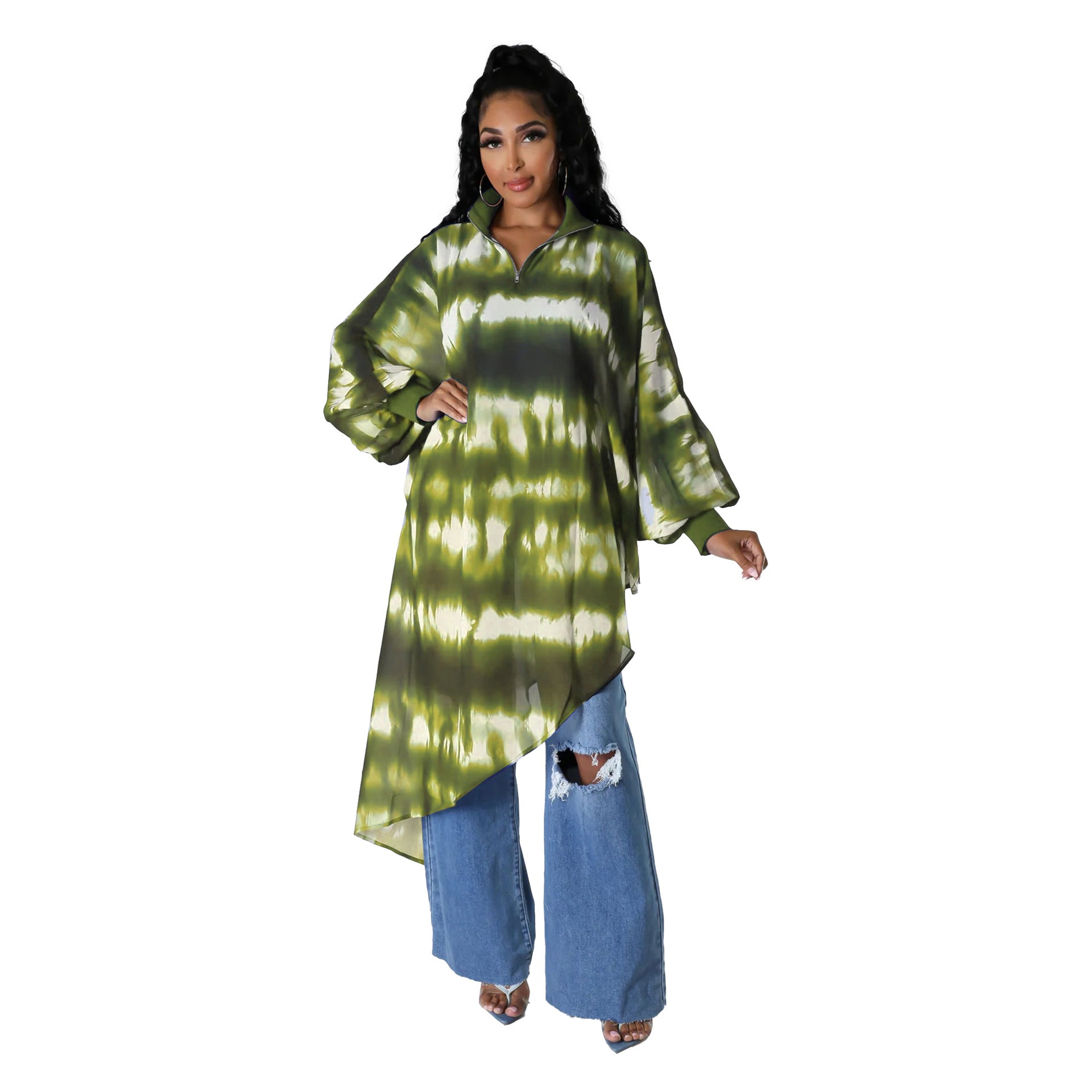 Sexy Casual Print Long Sleeve Irregular Loose Dress 13