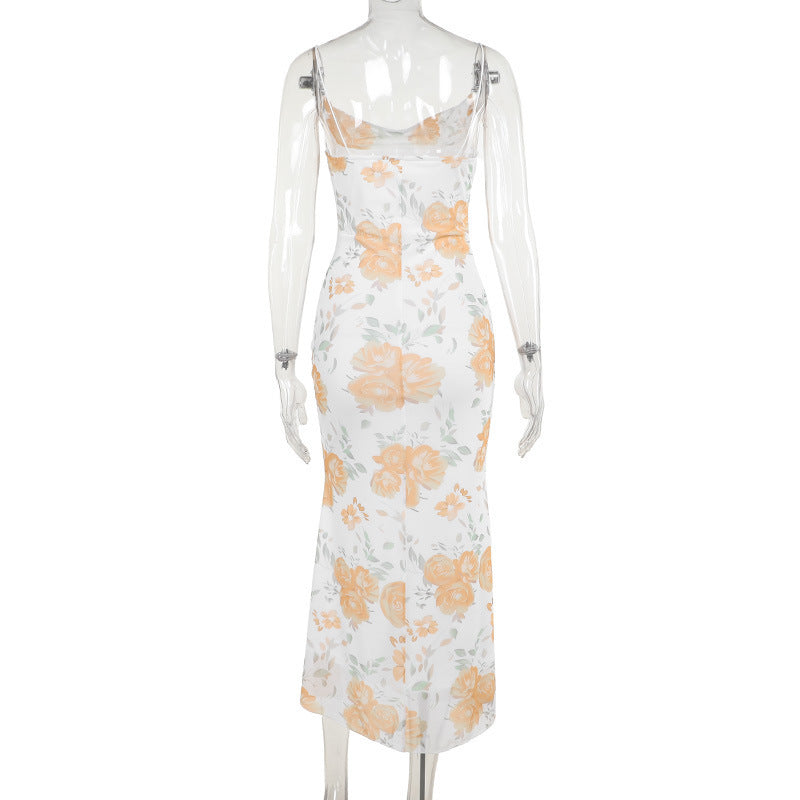 Spring Summer Mesh Printed Strap Slim Dress 9