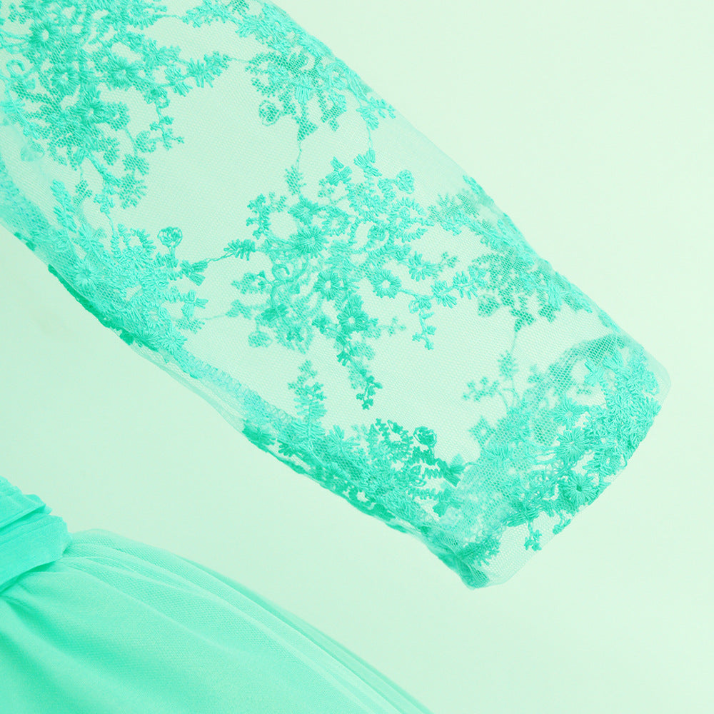 Autumn Women's Red Long Sleeve Lace See-Through Evening Gown 13