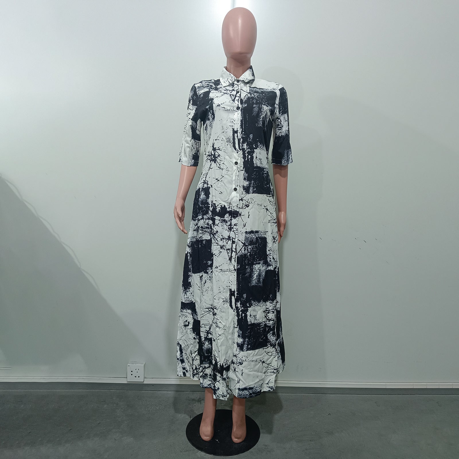 Holidays print women's Casual Turndown Collar short sleeve loose shirt dress 9