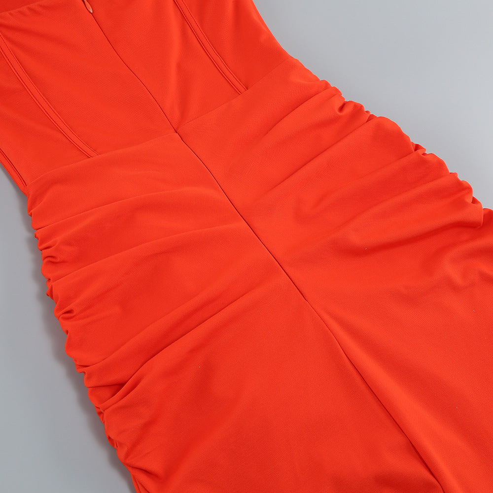 Women Sexy Strapless Backless Skirt Ruffled Slit Dress 24