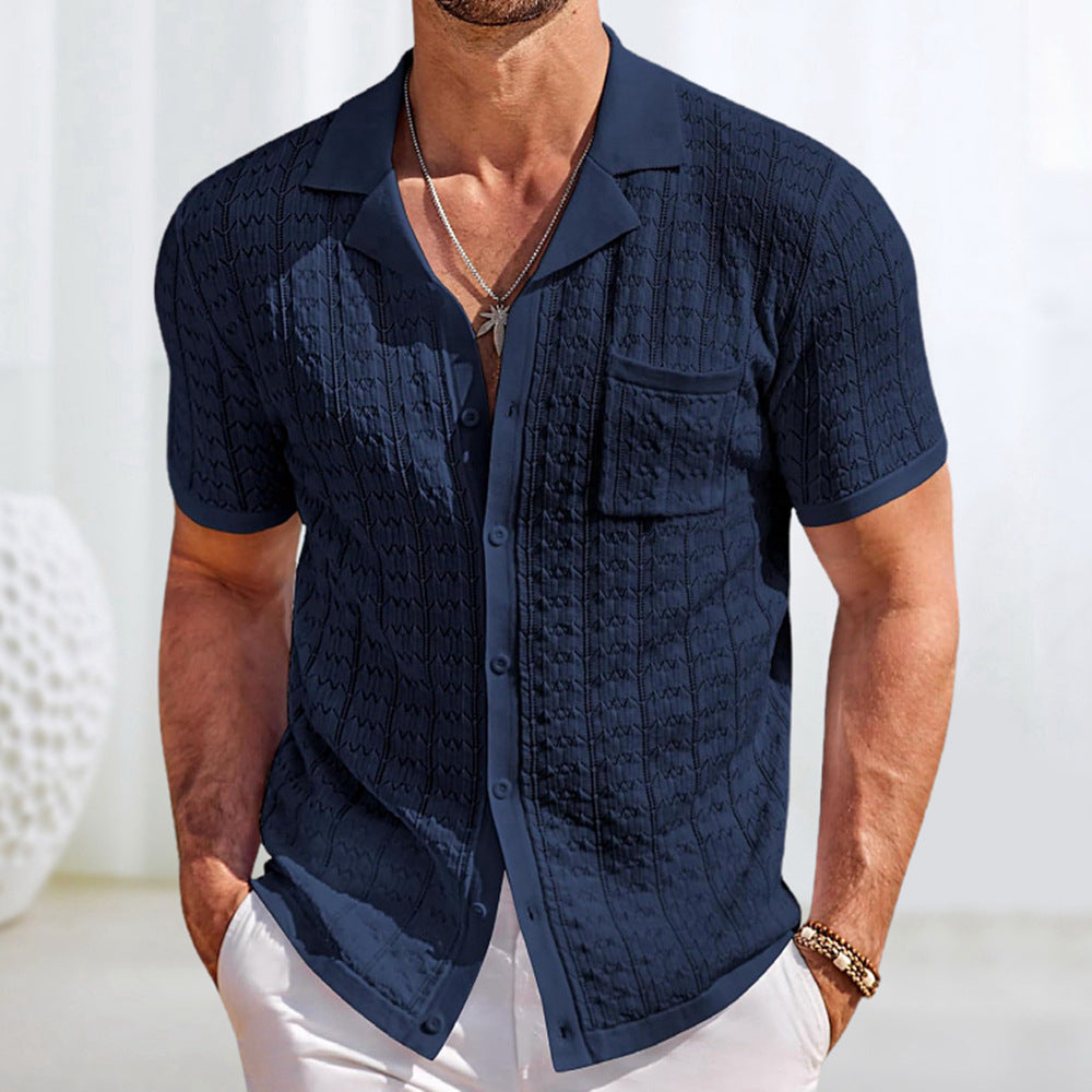 Men's Summer Short Sleeve Turndown Collar Knitting Polo Shirt Casual Top 10