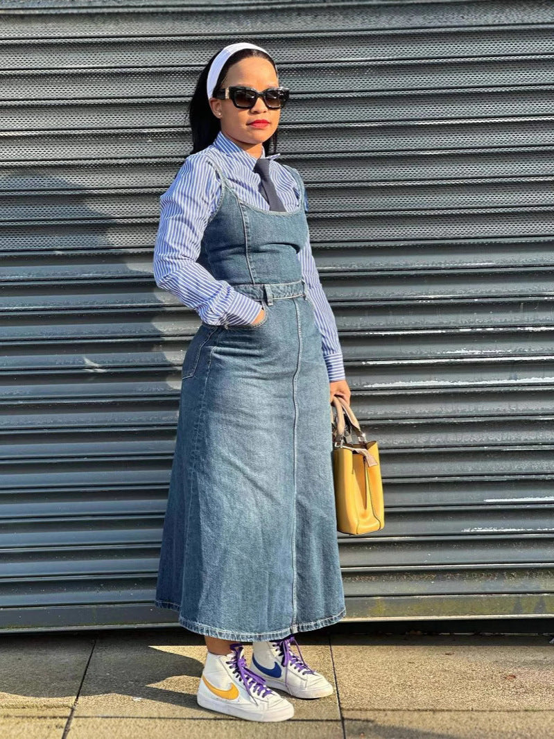 Women's Solid Color Sleeveless Round Neck Denim Dress