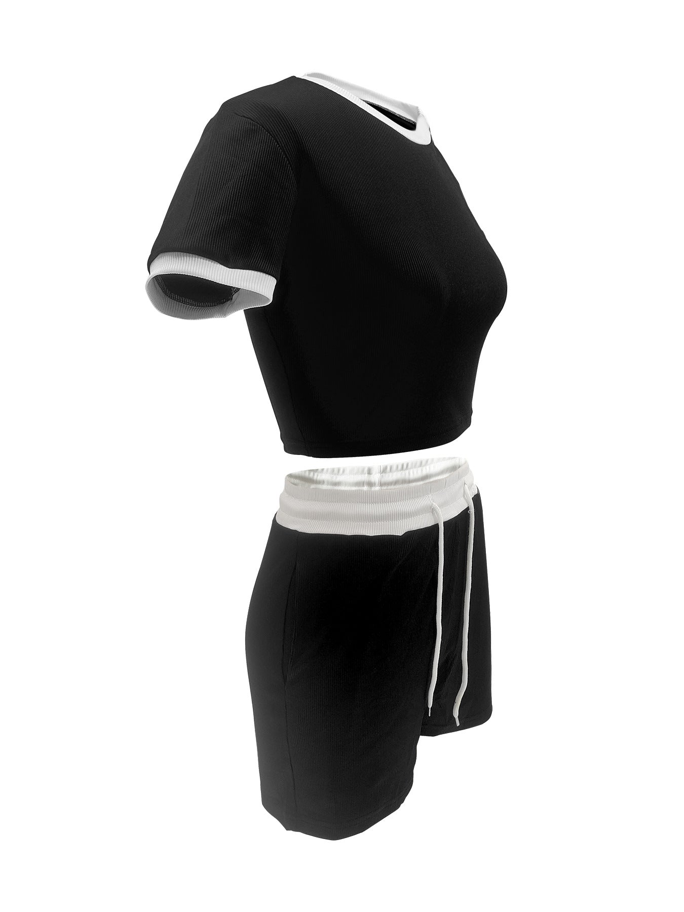 Women Contrast Color Crop Top and Shorts Two-piece Set 8