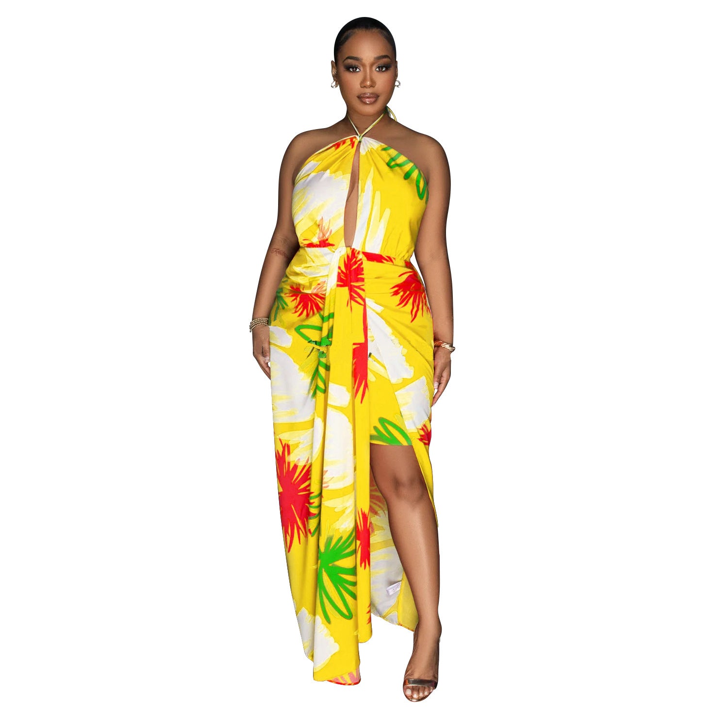 Women Backless Lace-up Print Dress 8