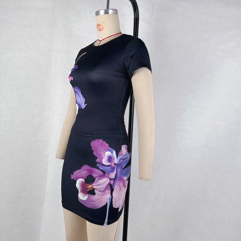 Women summer short-sleeved printed Top and Skirt two-piece set 7