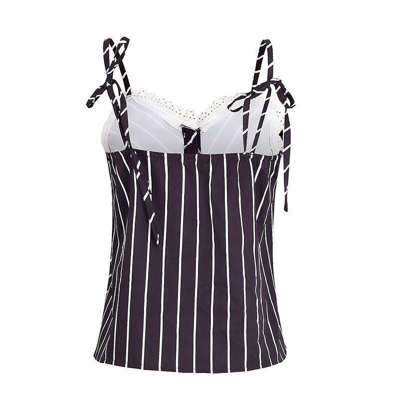 Summer Stripes Printed Strap Pajamas Two-Piece Home Clothes Set 17