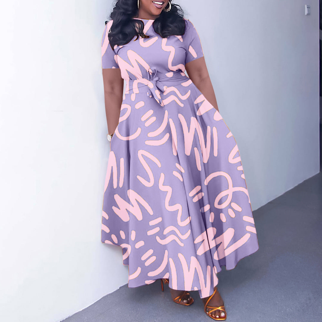 Women African Round Neck Printed Short Sleeve Dress 3