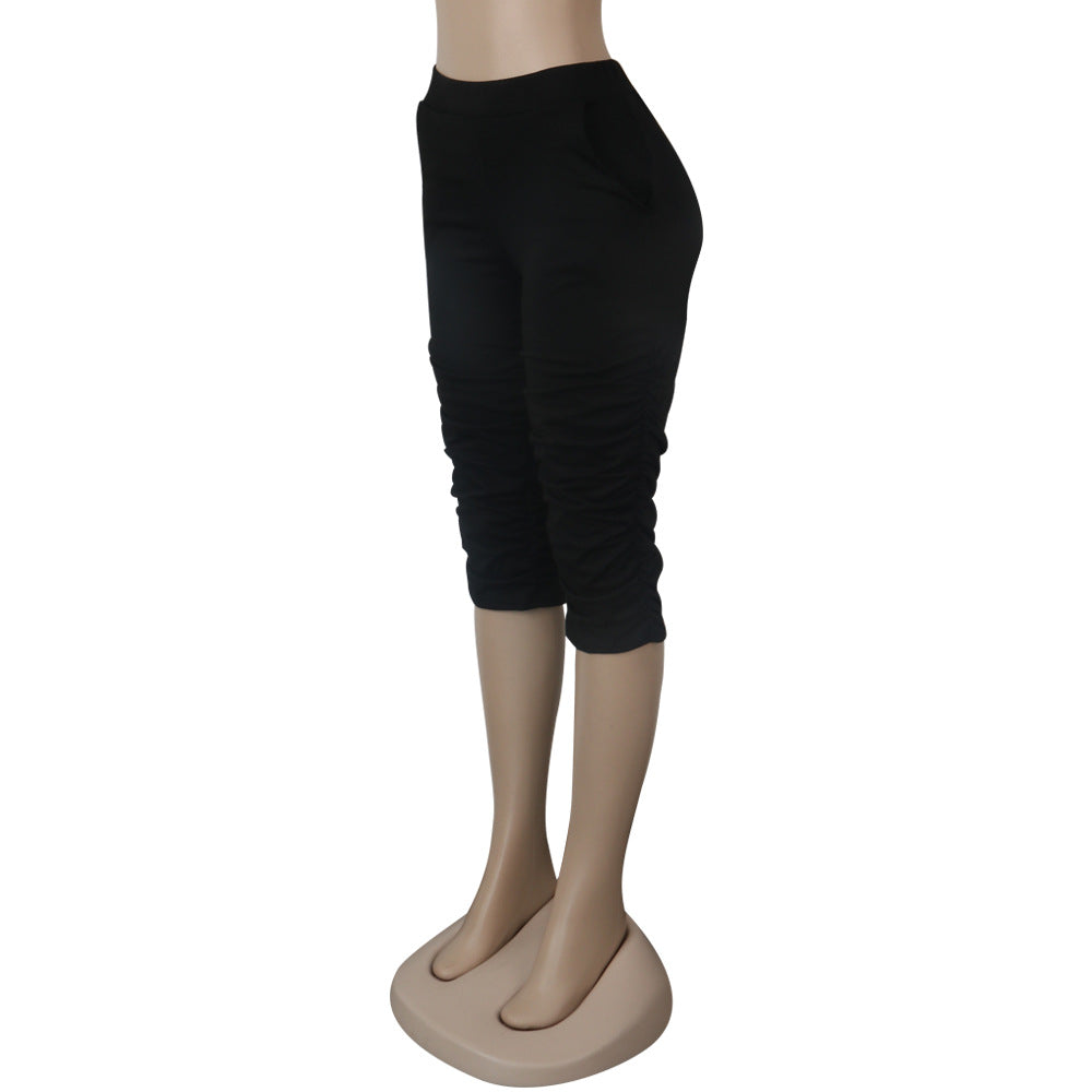 Women's Pockets Ruched Slim Fit Midi Pants 20