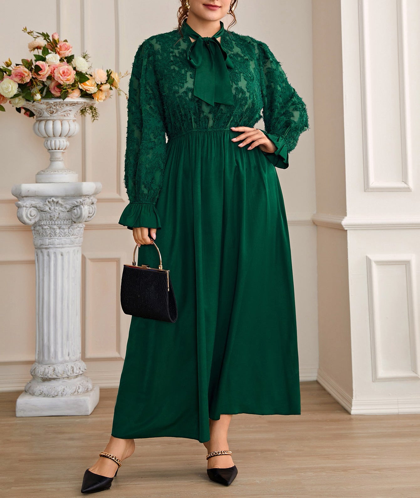 Autumn Winter Plus Size Women's Elegant Chic comfortable Waist Long Dress 4
