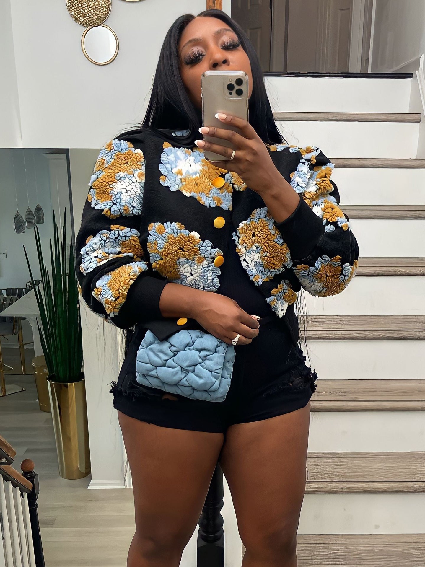 Women Fall and Winter Retro Flower Crop Jacket 12