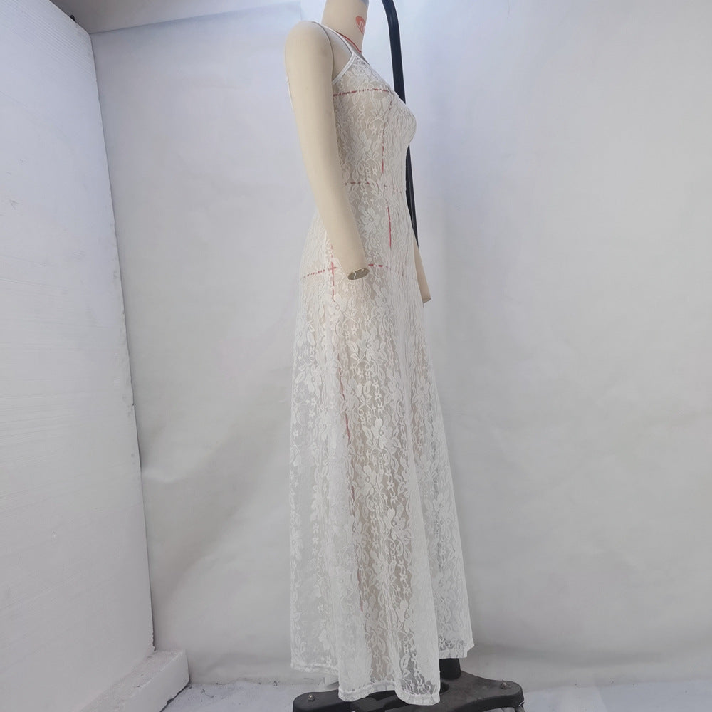Women Spring/Summer Lace See-Through Sexy Strap Dress 6