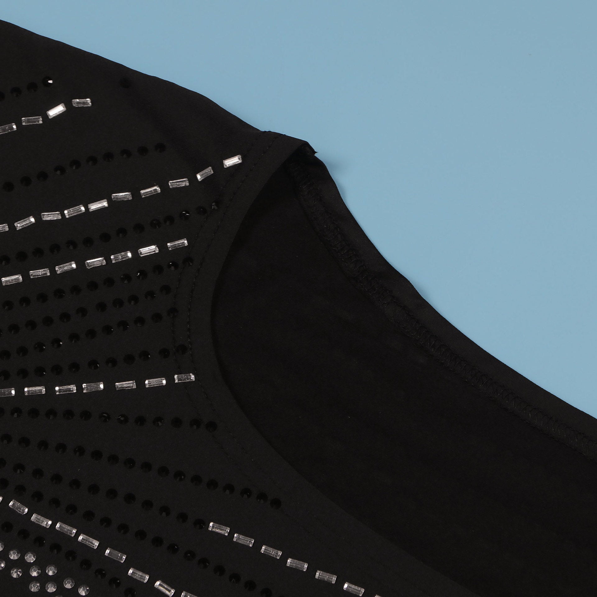 Women Elastic Beaded Sleeveless Slash Shoulder Slit Bodycon Dress 16