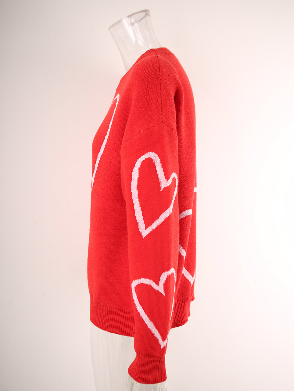 Winter sweater Heart Print Valentine's Day pullover contrast color sweater 18