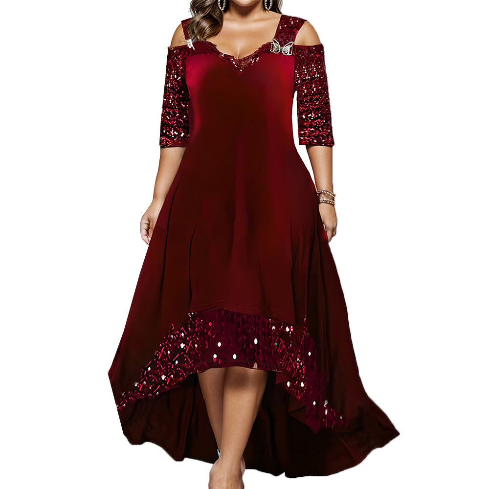 Plus Size Women Autumn Solid Sequins Maxi Dress 6