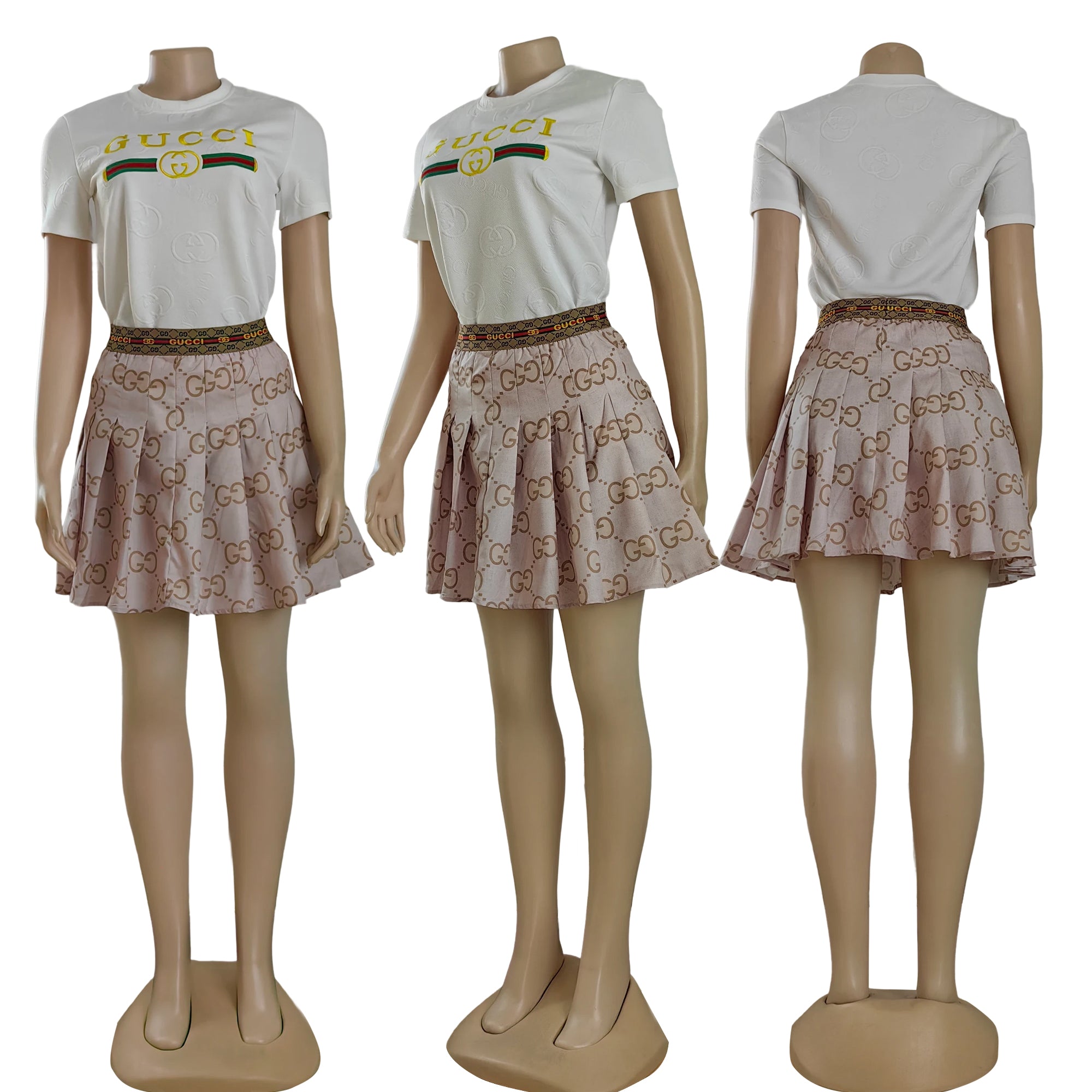 Women Print Short Sleeve  Top and Skirt Two Piece Set 14