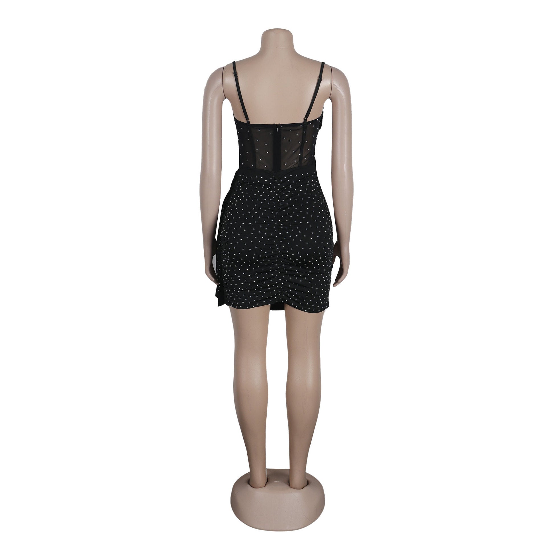 Sexy Slim Beaded Patchwork Sling Pleated Bodycon Dress 26