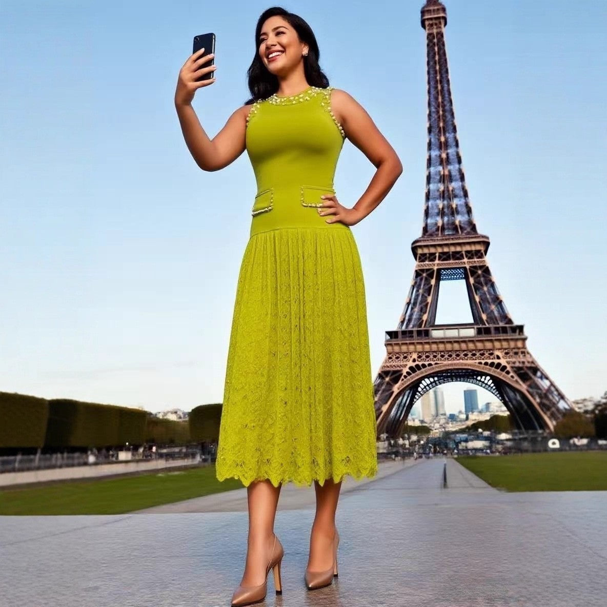 Women's Summer Beaded Sleeveless Knitting Long Dress 7