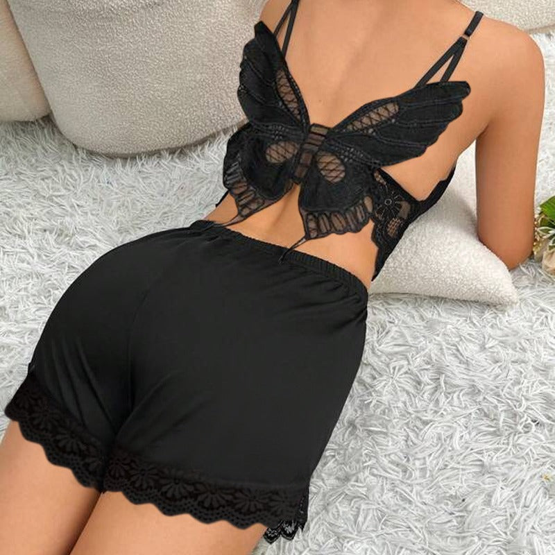 Women Butterfly Lace Patchwork Home Two-piece Set 3