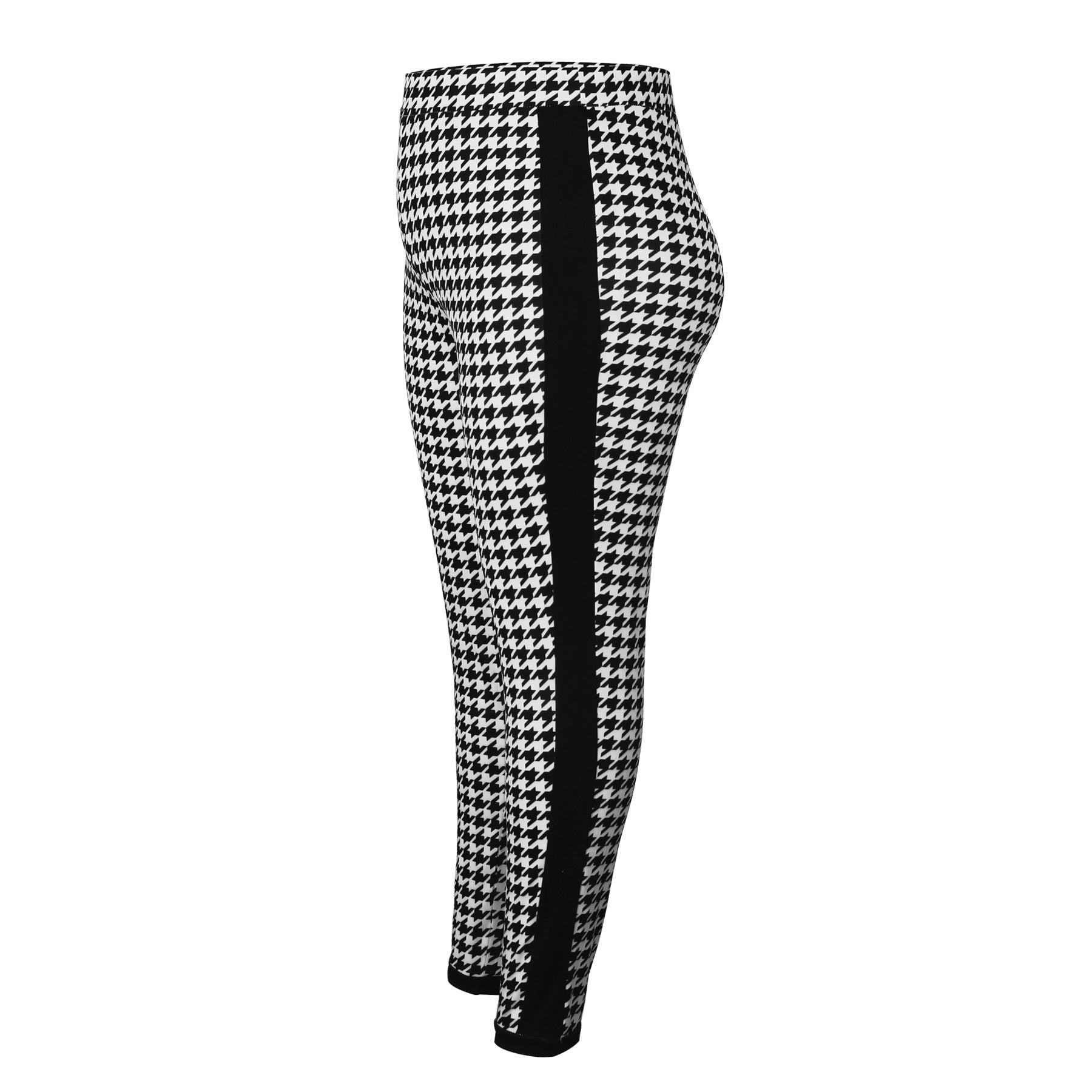 Autumn And Winter Houndstooth Print Trousers Black Stripes Patchwork Slim High Waist Pencil Pants 4