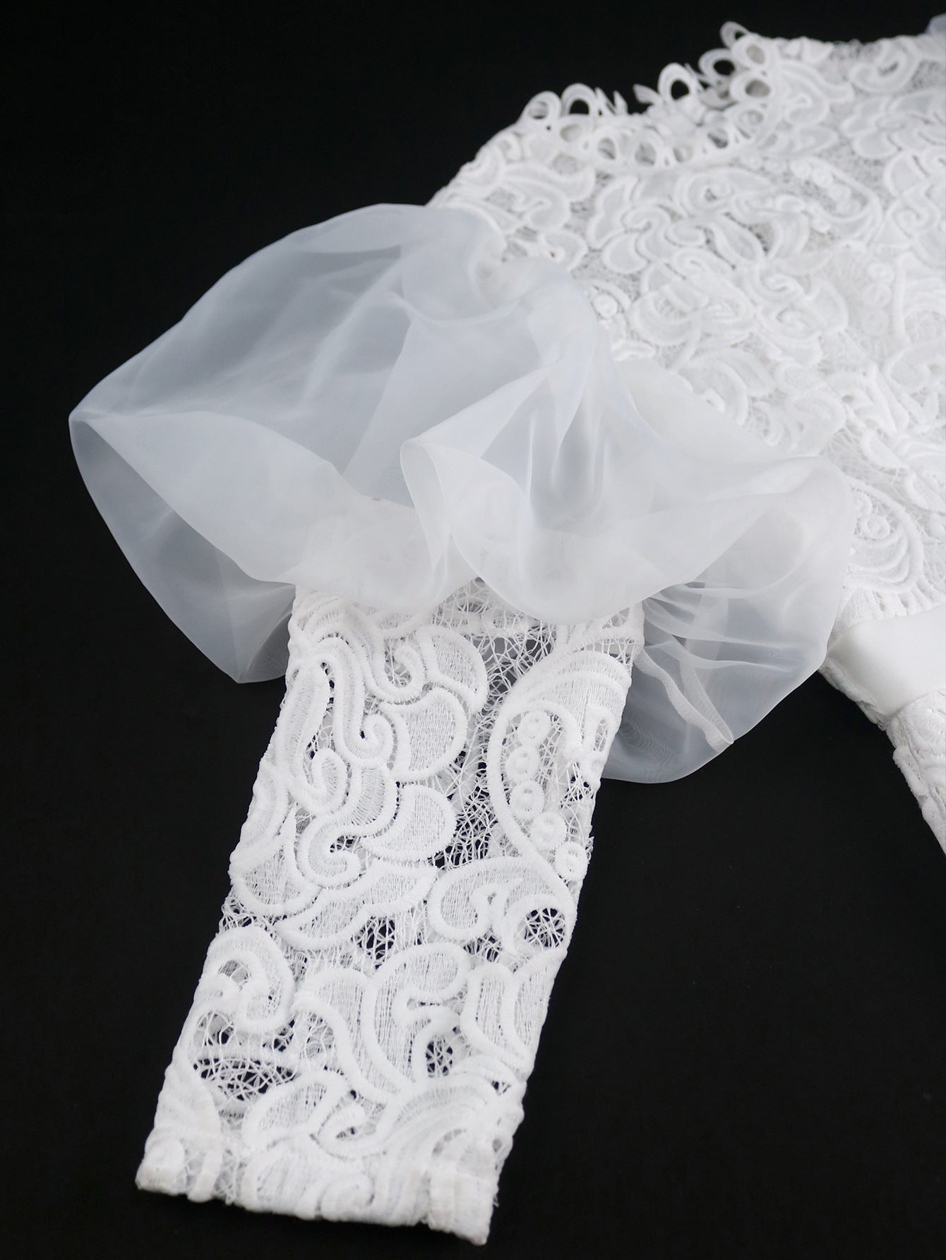 Lace Formal Party Puff-Sleeve Mid-Length Dress 15