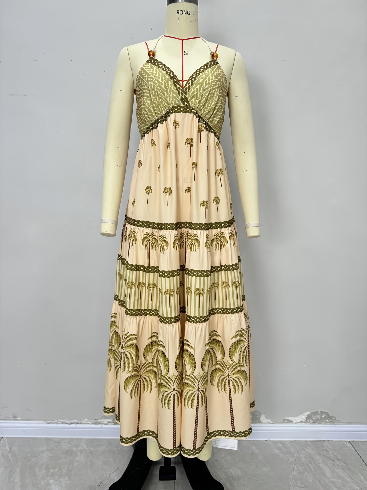 Women Bohemian Ethnic Print Halter Neck Backless Beach Holidays Dress 7