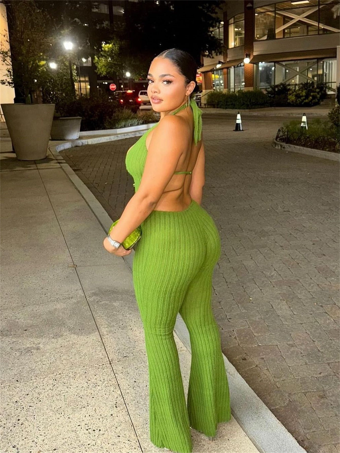 Women summer Halter Neck lace-up backless sexy Bell Bottom Jumpsuit 10