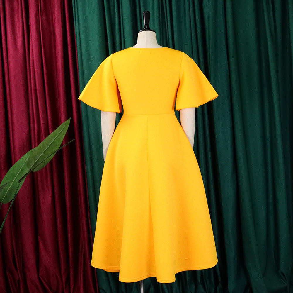 Women's Bell Bottom Sleeve V-Neck Chic Chic Oversized Gown Dress 25