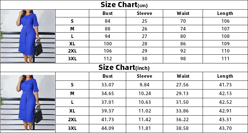 Women's Fashion Chic Solid Color Short Sleeve Career Professional African Dress 10