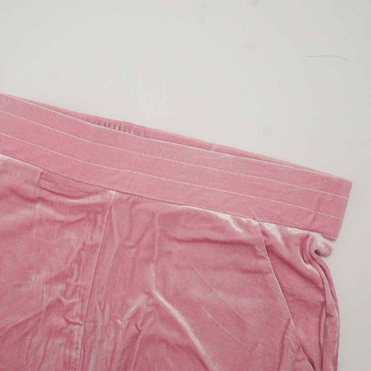 Women's Autumn Solid Velvet Hooded Long Sleeve Tight Fitting Two Piece Tracksuit 31