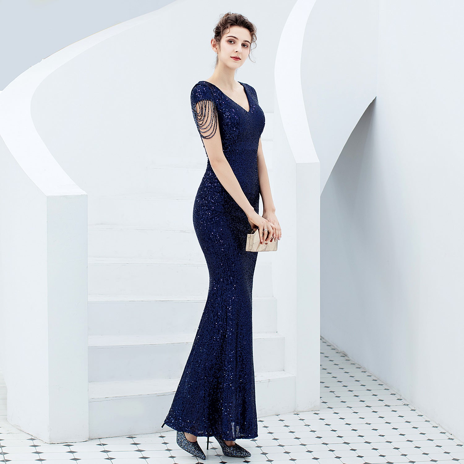 Women Formal Party Elegant Sequin Evening Dress 6