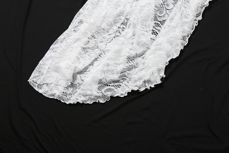 Summer Women's Sexy Lace See-Through Irregular Strapless Dress 20