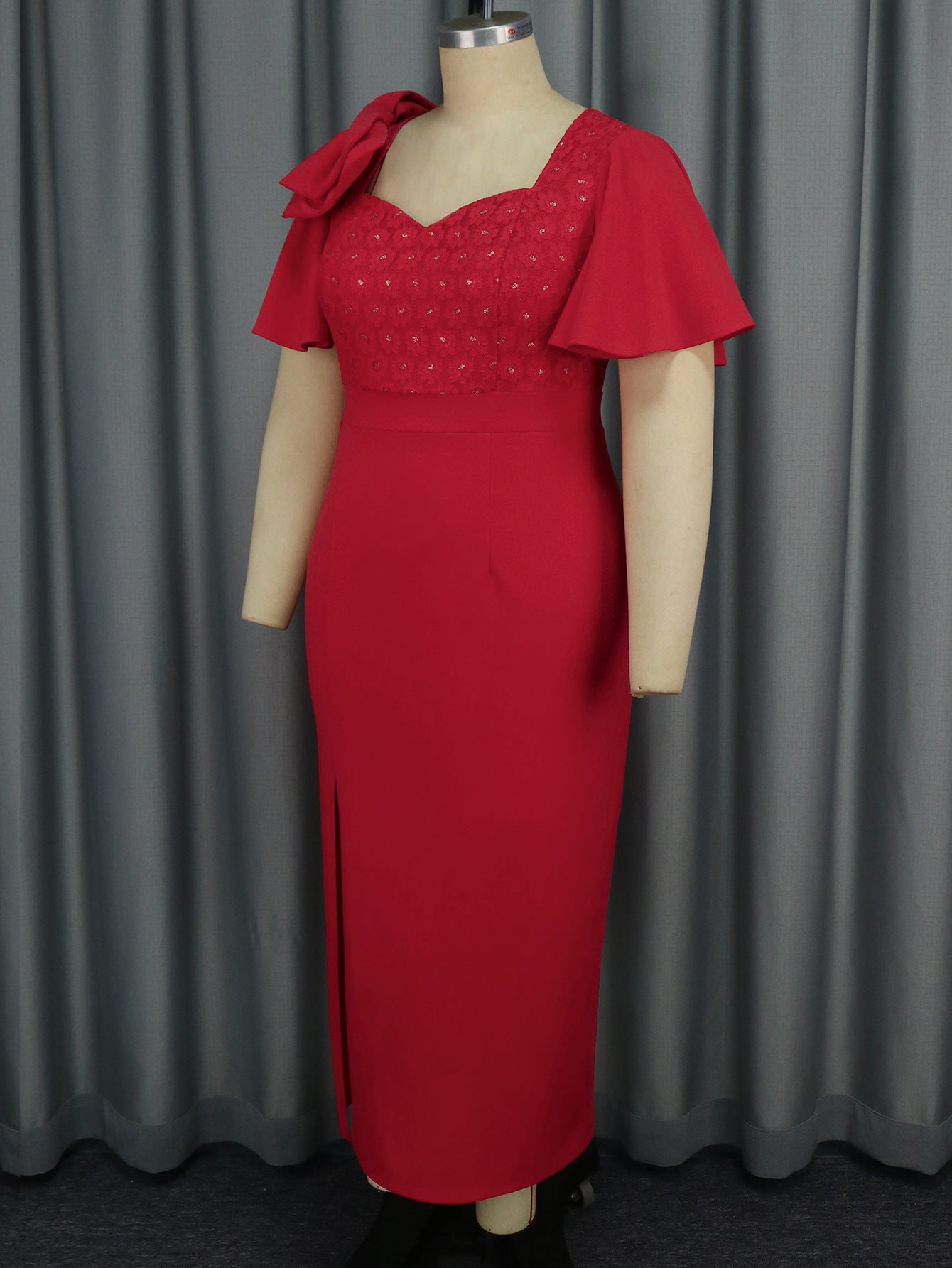 Women ruffle bow sexy Formal Party lace dress 5