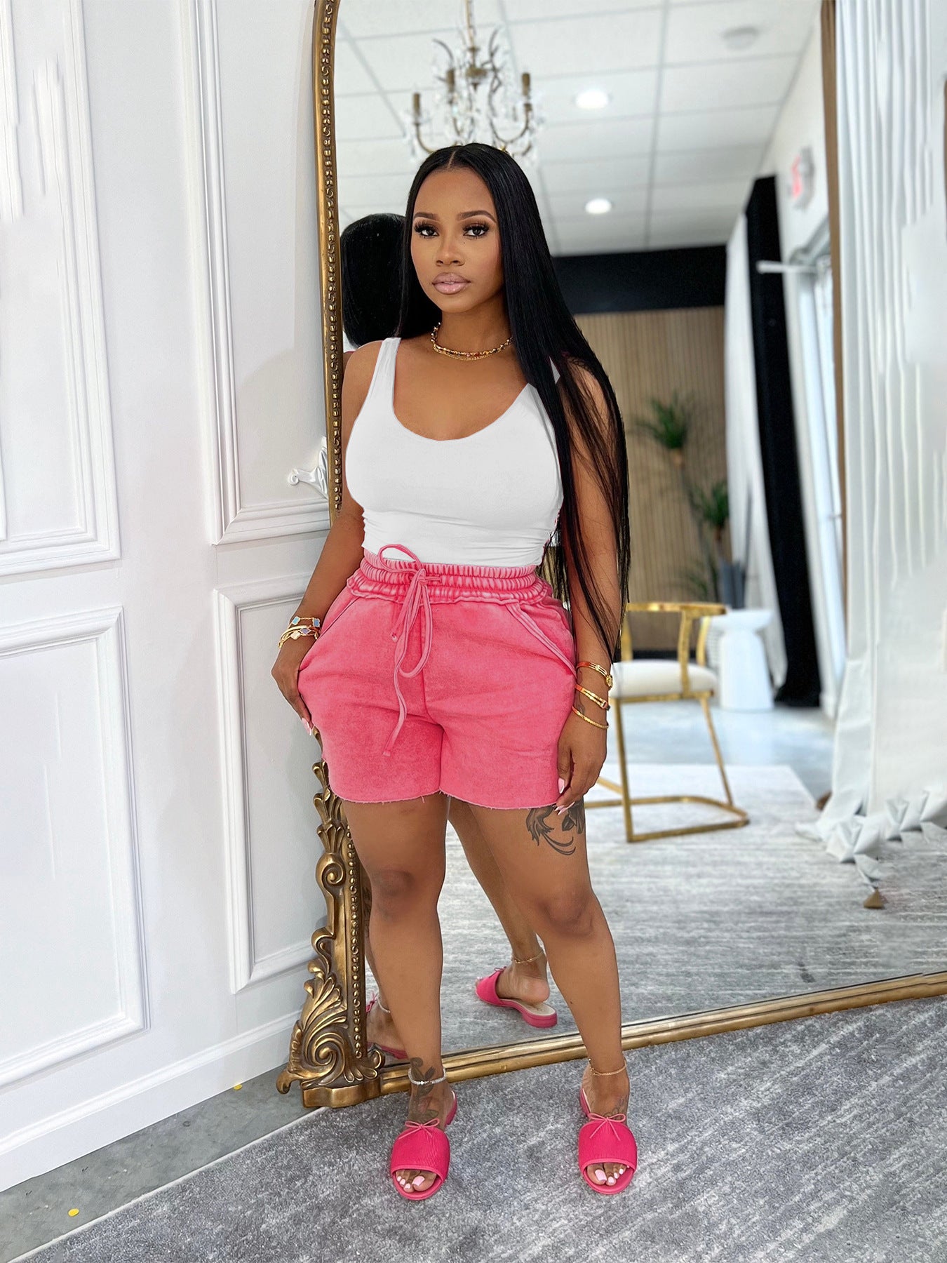 Women summer Casual Multi-Color elastic waist shorts 8