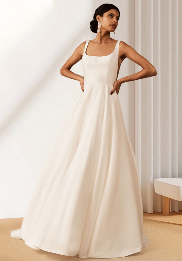 Women French White Satin Wedding Dress with Sexy Strapless Backless Dress（Processing time need 3-6 days）